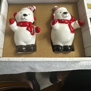 Polar Bears Salt and Pepper Shakers Ceramic Winter Christmas Holiday